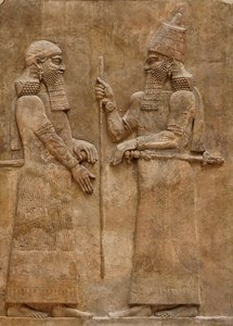 Sargon II och dignitär, relief från kung Sargons palats i Khorsabad, c.716-713 f.Kr.