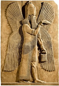 Bevingad ande. Detalj av en relief från den assyriske kungen Sargon II:s palats, 722-705 f.Kr.