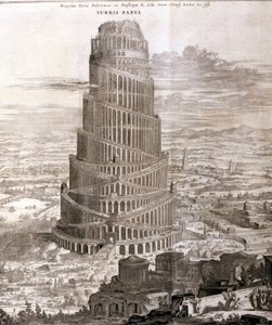 Babels torn. Rekonstruktion av Athanasiuskyrkan i hans verk "Turris Babel" om denna tornbyggnad och historien om den tidiga mänskligheten.