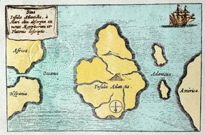 Karta över den legendariska ön Atlantis - från Mundus Subterraneus i Athanase Kircher (eller Athanasius Kircheri)