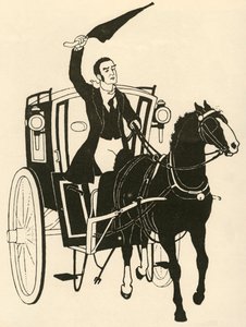 "Ta tag i tyglarna i en hand och rör upp hästen med sitt paraply", 1928. av Athelstan Rusden