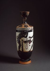 Grekisk konst: "" Herakles och Atlas"" Detalj av Herakles (Herkules) Lekythos (lecyth) vit realiserad av målaren av Athena (450-400 f.Kr.). Aten, Arkeologiska museet av Athena Painter (workshop of)