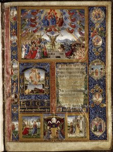 Missal av Thomas James: Den yttersta domen, med vinjetter som skildrar scener ur passionshistorien och Jungfru Marias liv.