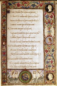 Sida ur manuskriptet till "Il Canzoniere" av Francesco Petrarca (1304-1374). Miniatyr av Attavante degli Attavanti (1452-1525), Nationalbiblioteket, Florens av Attavante di Gabriello di Vanti di Bartolo