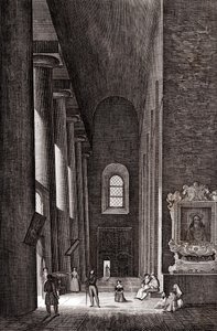 Sidogång till katedralen Nativita di Maria Santissima i Syrakusa, Sicilien, Italien, kopparstick, cirka 19x29 cm av Attilio Zuccagni Orlandini