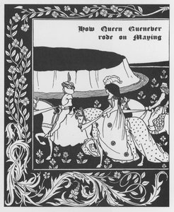 Arthurian Legend: "" Queen Guenievre Queen of May"" Gravyr i "" The Morte of Arthur"" av Sir Thomas Malory, utgåva illustrerad av Aubrey Beardsley (1872-1898) 1893-1894 (Arthurisk legend: drottning Guenever (Guinevere) maying , illustration av Aubrey Beard av Aubrey Beardsley