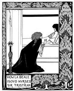 Hur La Beale Isoud skötte Sir Tristram. Illustration till boken Le Morte dArthur av Sir Thomas M av Aubrey Beardsley