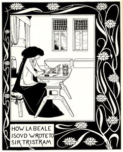 Hur La Beale Isoud skrev till Sir Tristram. Illustration till boken Le Morte dArthur av Sir Thomas av Aubrey Beardsley