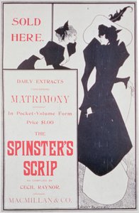 Affisch som annonserar The Spinsters Scrip, sammanställd av Cecil Raynor, publicerad av Macmillan & Co.