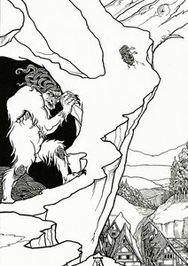 Landslip, frontispice till "Pastor Sang" av Björnon, 1899 av Aubrey Beardsley
