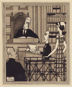 En polisdomstol (litho) av Aubrey Hammond