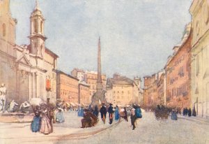 Rom: Piazza Navona (färglitografi)