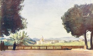 Rom: S:t Peterskyrkan från Villa Pamphili Doria (färglitografi)