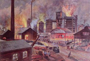 Fabrik med masugn, från en serie böcker om LUnivers et lHumanite av H. Kraemer, publicerad i Paris i slutet av 1800-talet (färgstick) av August Dressel