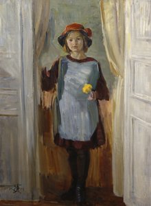 Flicka i dörröppningen (Maria Eiebakke) 1918 (olja på duk)