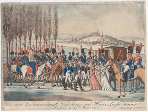Napoleon presenterar kejsarinnan Marie-Luise för sin familj utanför paviljongen nära Soissons av August Friedrich Andreas Campe
