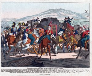 Napoleons flykt efter slaget vid Waterloo (1815) - Campe, August Friedrich Andreas (1777-1846) - Etsning, akvarell - 21,5x26,3 - Privat samling