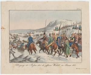 Den ryska armén korsar Vistula i januari 1813, ca. 1815 av August Friedrich Andreas Campe