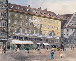 Den tidigare brandplatsen vid Stephansplatz i Wien med Café L