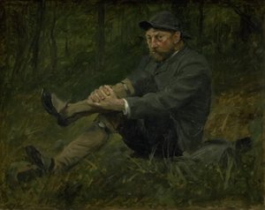 Arkitekten Thorvald Bindesbøll i en granskog på Kullen