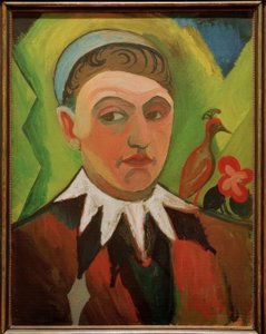 Clown, karikerat självporträtt av August Macke
