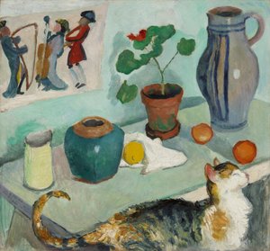 Anden i husets bänk: Stilleben med katt av August Macke
