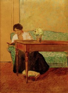 Elisabeth i den gröna soffan och läser av August Macke