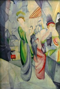 Ljusa kvinnor framför hattaffären av August Macke