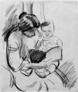 Mamma med barn, läser (Elisabeth och Walterchen av August Macke