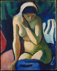 Naken flicka med huvudduk av August Macke