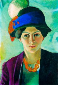 ""Porträtt av konstnärens fru med hatt"" (Konstnärens fru med hatt) Målning av August Macke (1887-1914) av August Macke