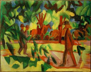 Ryttare och vandrare i allén av August Macke