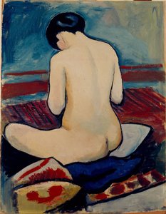 Sittande naken med kudde av August Macke