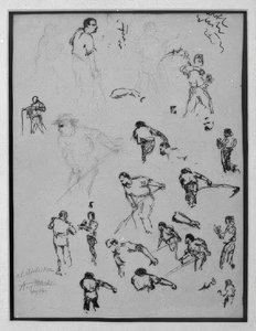 Studieblad med slåtterbönder av August Macke