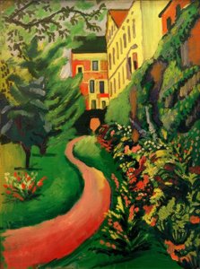 Vår trädgård med blommande bårder av August Macke