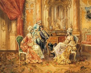 Vid piano, av Stephan Sedlacek (1868-1936), olja på duk av August Stephan Sedlacek