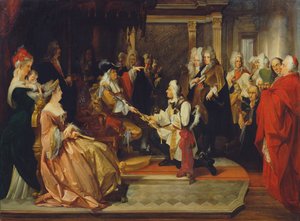 Kejsar Karl VI överlämnar hederssvärdet till prins Eugen efter slaget vid Belgrad, 1865 av August Wenzel Mantler