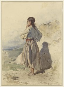 Ungersk kvinna, stående tre fjärdedelar till vänster, sedd bakifrån av August Xaver Carl von Pettenkofen