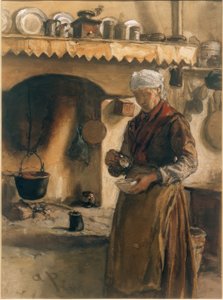 Italiensk bondkvinna vid spisen
