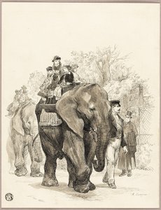 Elefant med ryttare i Jardin des Plantes, Paris av Auguste Andre Lancon