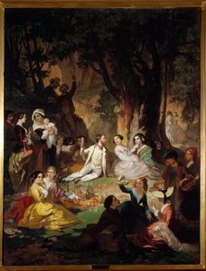 Provsmakning av Champetre Scen med picknick i det borgerliga samhället. Målning av Barthelemy Glaizes (1807-1893) 1850 Montpellier, Fabre Museum