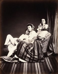 Tre nakna kvinnor på en schäslong, ca 1850