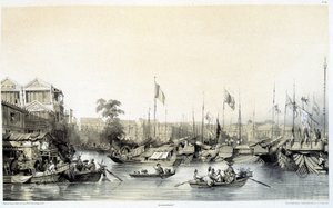 Europeiska fabriker i Kanton - i "Kina och kineserna", teckningar av Auguste Borget och litografier av Eugène Cicéri