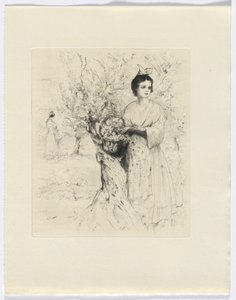 Frédéric Mistral: Mémoires et Recits av Frédéric Mistral: kvinna utanför med en korg med blommor (infoga efter s. 192) av Auguste Brouet