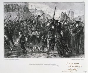 Franska soldater avgår till Buzenval, belägringen av Paris, fransk-preussiska kriget, 18 januari 1871 1872 av Auguste Bry