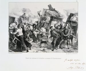 Invånare i förorterna anländer till Paris innan preussarna belägrade staden, 1870 1872 av Auguste Bry