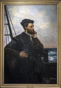 Porträtt av Jacques Cartier (1491-1557), fransk navigatör och upptäcktsresande. målning av Auguste Lemoine 1848-1909 - 1895 SAINT MALO historiska museum