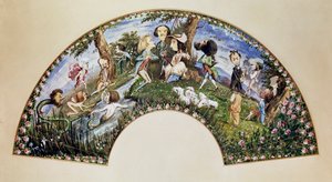George Sand och vänner i Nohant 1838, fläktmålning av Auguste Charpentier (1813-1880)