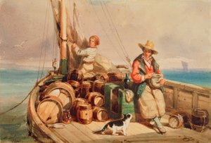 Två figurer på en båt, 1843 (wc på papper) av Auguste Delacroix