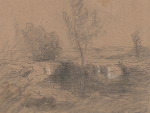 Landskap, ca 1853-65 (blyerts och tvätt på papper)